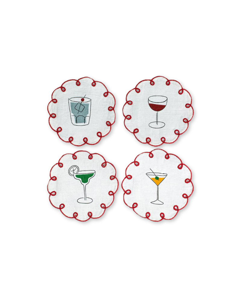 MISETTE  •  Embroidered Linen Coasters Set Of 4