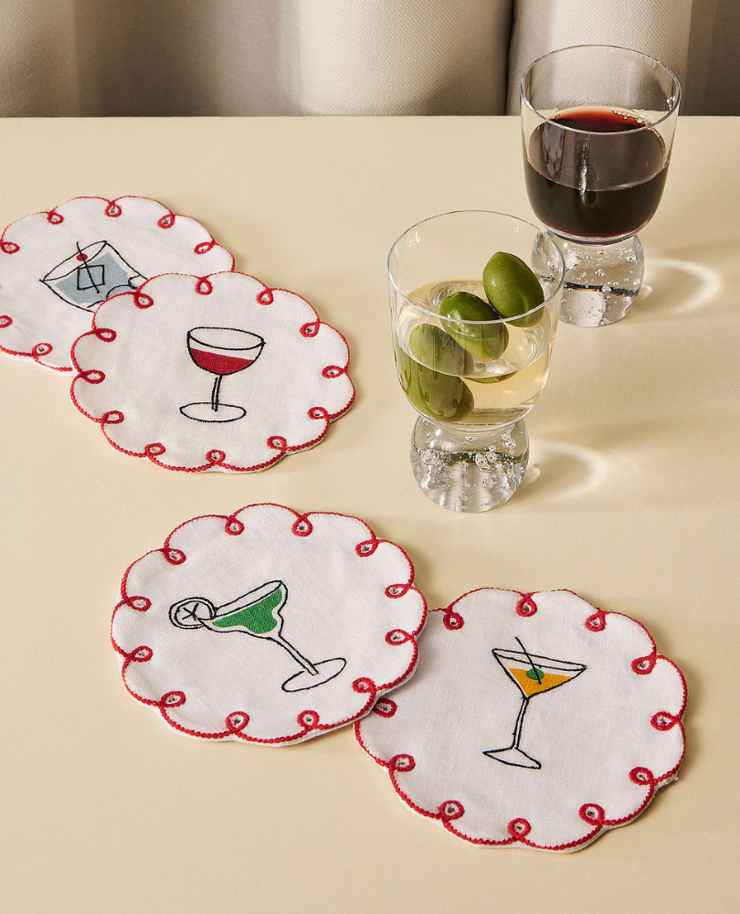 MISETTE  •  Embroidered Linen Coasters Set Of 4